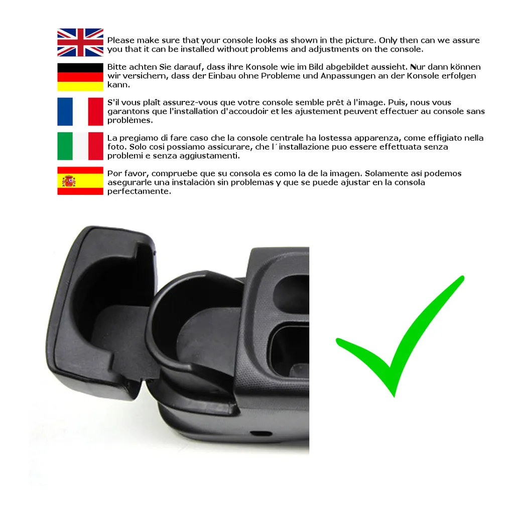 [Bracciolo centrale, perfetto per Nissan Micra (terza generazione - K12), anni 2003 - 2010 - bracciolo con vano portaoggetti - rivestito - Similcuoio nera con cuciture rosse - 6