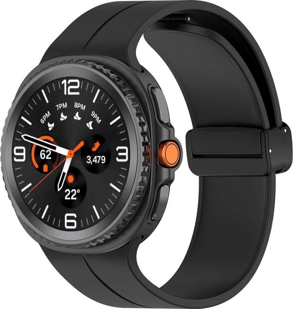Für Samsung Galaxy Watch 8 / 8 Classic Silikon Armband mit Magnetischer Faltschließe Schwarz