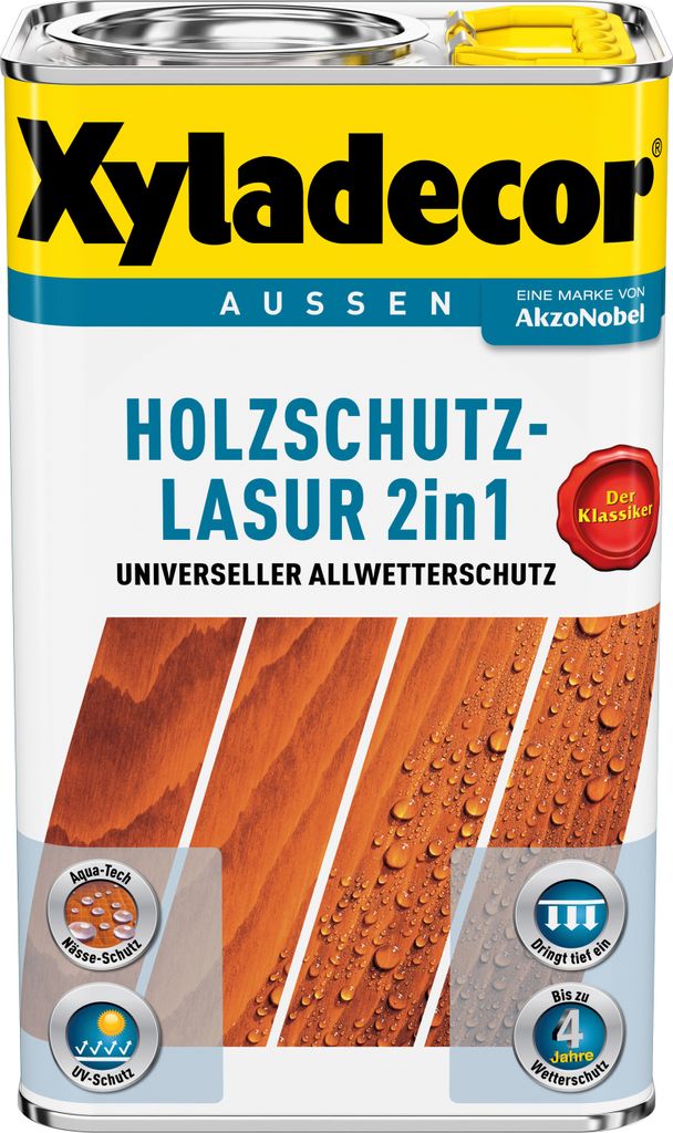 Xyladecor Holzschutzlasur 2in1 Nussbaum 5 l lösmittelbasiert Außen Holzschutzmittel