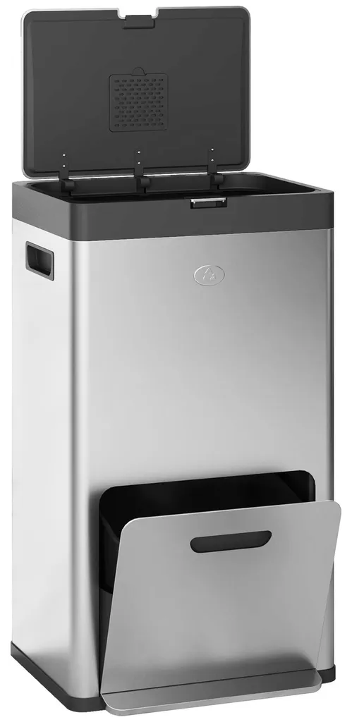 Poubelle cuisine pour tri sélectif en inox 3 bacs couvercle silencieux