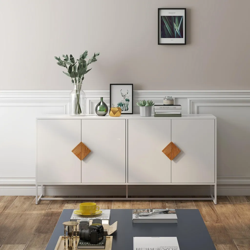Buffet en bois massif 4 portes avec poignées carrées design original