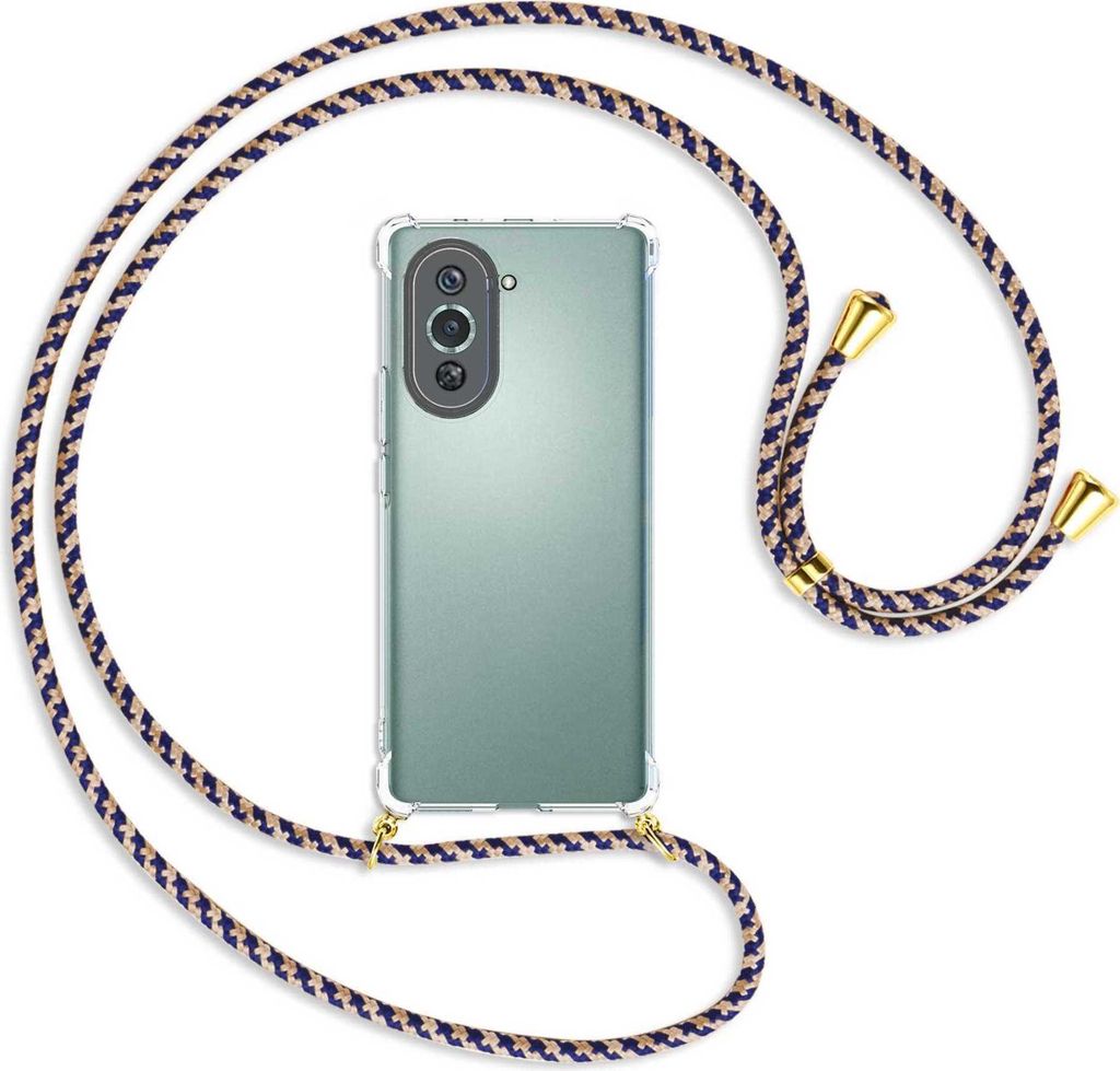 Handykette Backcover-Schutzhülle mit Band (Metall goldfarben) für Huawei nova 10 Pro (GLA-AL00) - blau+beige
