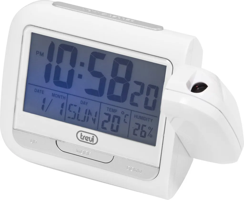 Réveil matin digital blanc Trevi PJ 3027 avec écran LCD haute lisibilité