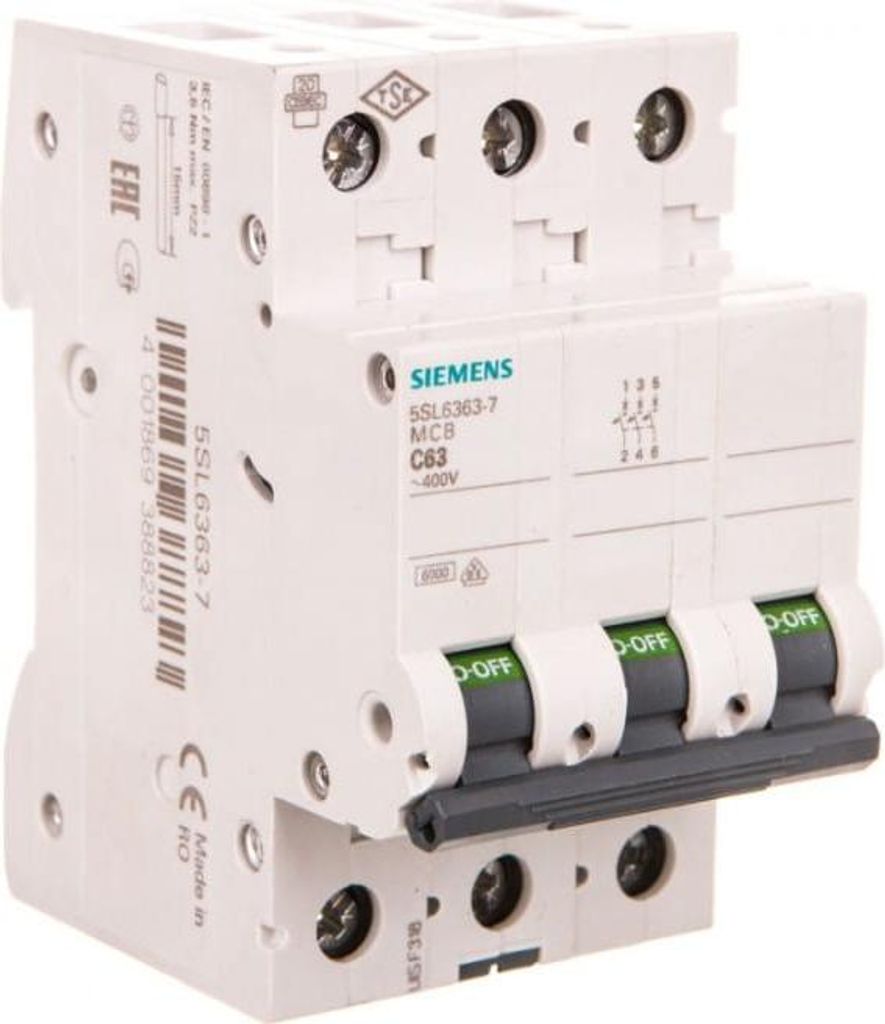 Siemens Disjoncteur de protection de circuit 3 pôles 63 A Image du produit 