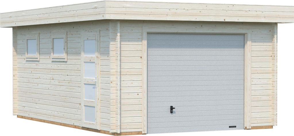 Palmako Garage Rasmus 19,0 m² - 44 mm - mit Sektionaltor naturbelassen