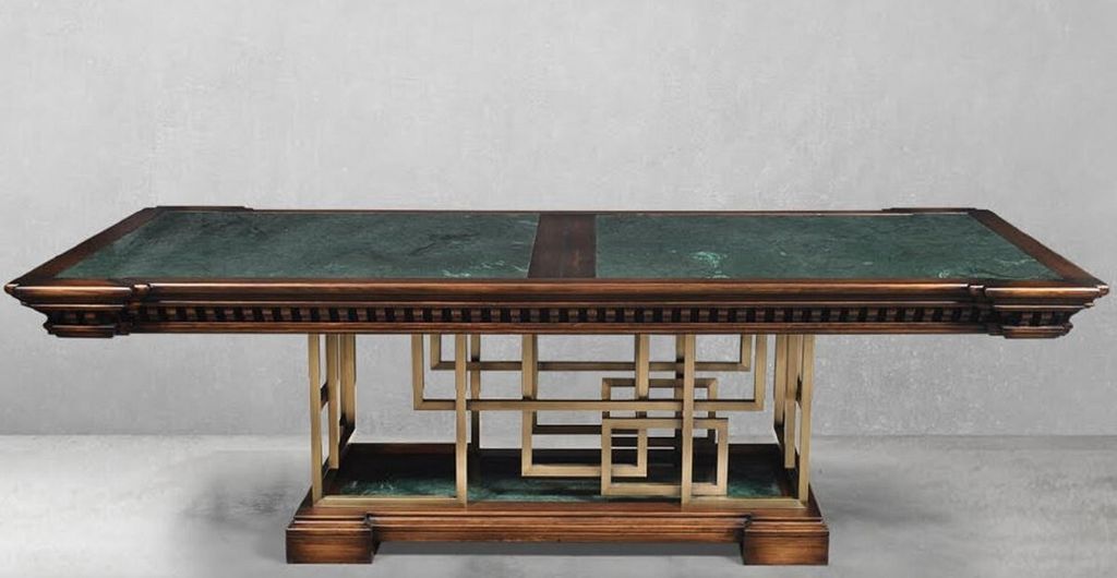 Casa Padrino Luxus Vintage Stil Esstisch Braun / Grün / Messing 250 x 124 x H. 77,5 cm - Rechteckiger Massivholz Esszimmertisch - Esszimmer Möbel...
