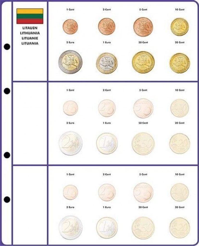 Lindner 8450-42 Vordruckblatt EURO COLLECTION: Kursmünzensätze Litauen