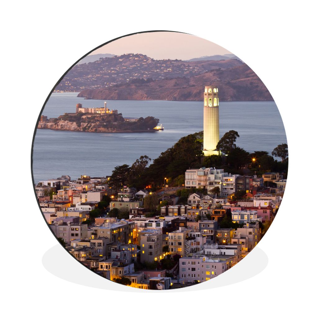 MuchoWow Aluminium Wandkreis Alcatraz - San Francisco - Amerika Ø 30 cm Wanddeko Modern Wohnzimmer - Wand Bild - Wohnzimmer - Runde Bilder - Alu...