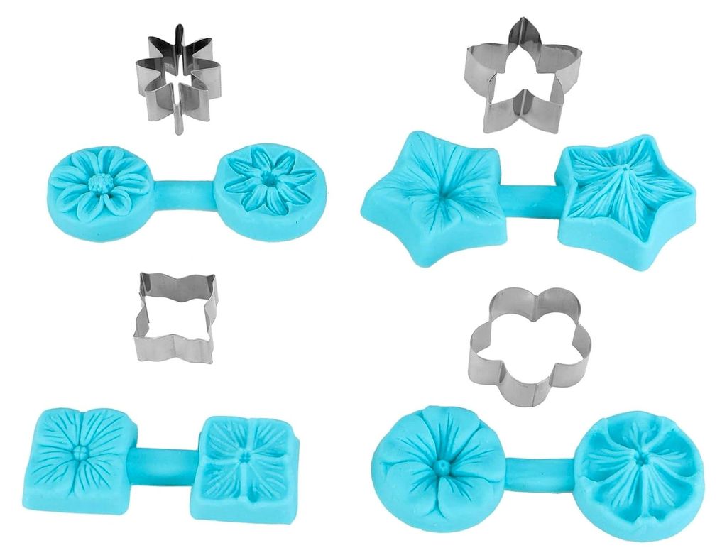 Zubehör Blumen-Fondant-Stempel 15×10×4, 4 Sets Fondant-Schokoladenform, Silikon-Backform, Küchenutensilien mit Ausstecher für Blumen-Fondant-S...