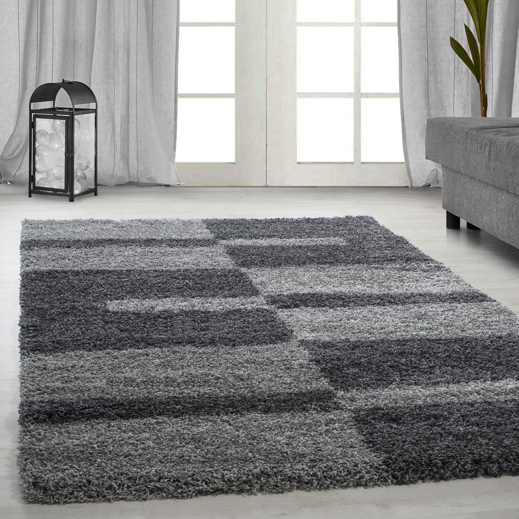 Carpetsale24 Teppich Hochflor Shaggy Kariert Design Teppich Wohnzimmer Flauschig Weich, Grösse: 80x150 cm