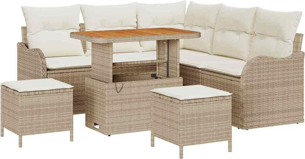 vidaXL Garten-Sofa-Set mit Kissen mit Speicher 8 pcs Beige und Creme