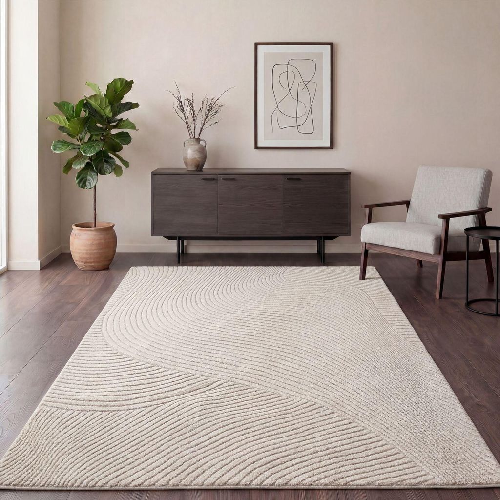 TT Home Wohnzimmer Teppich Esszimmer Kurzflor Japandi Skandinavisch Boho Design Panglao Abstrakt Soft-Touch Hoch-Tief-Effekt Größe 200x280 cm