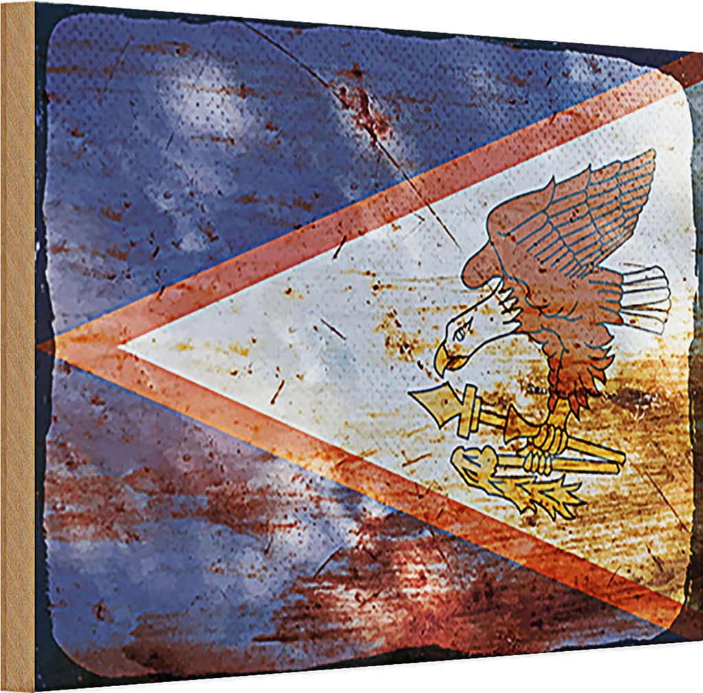 Holzschild Flagge 30x20cm Flag of American Samoa Rost