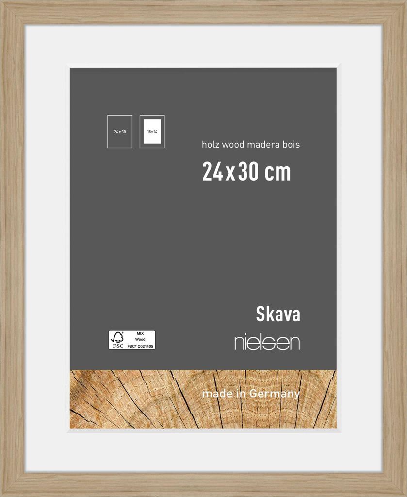 nielsen Holz Bilderrahmen Skava Eiche 24,0 x 30,0 cm - mit Passepartout 18x24 cm