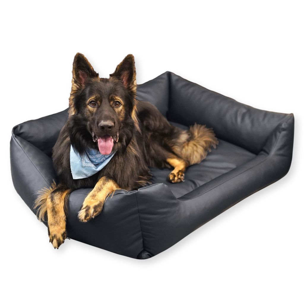 4L Textil MARIO Hundebett Kunstleder schwarz Hundebett grosse Hunde Kunstleder Hundekörbchen Kunstleder Hundekorb aus Kunstleder 140x110 cm