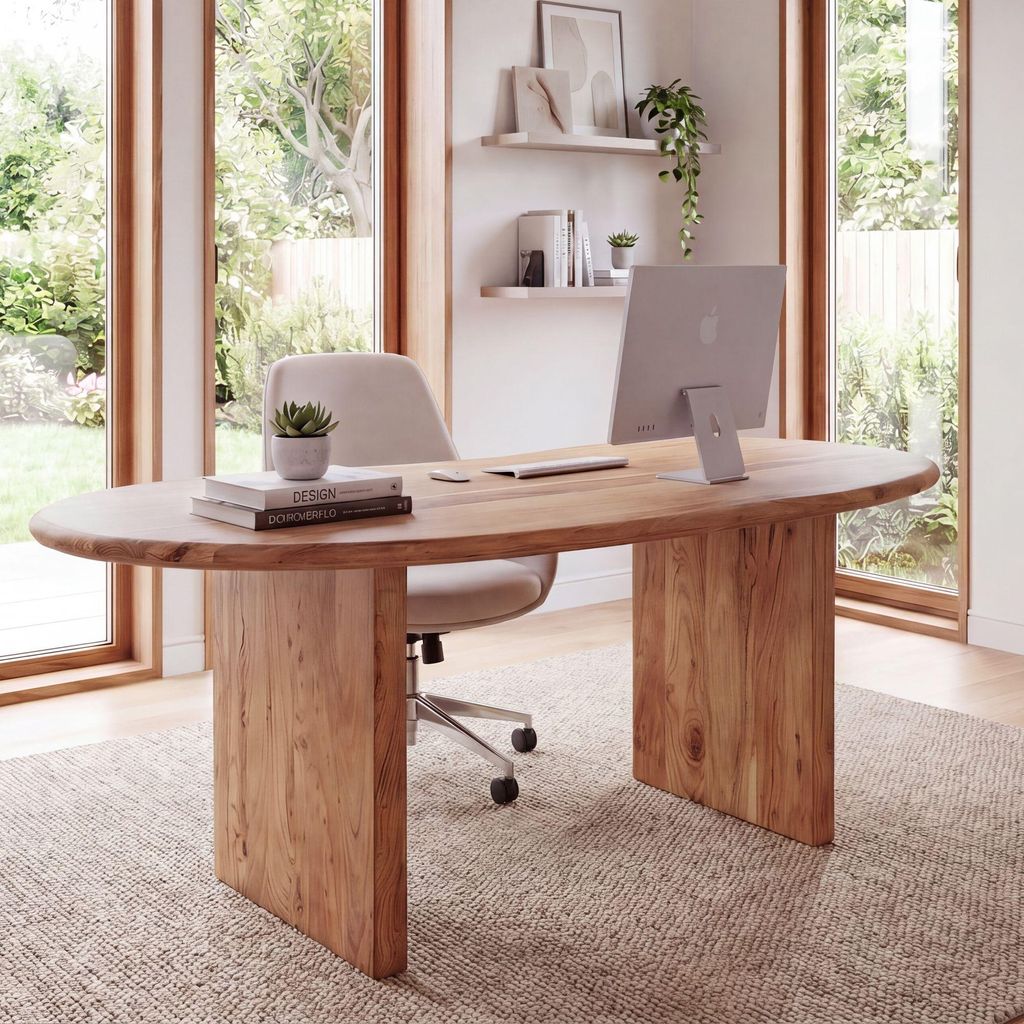 FineBuy Schreibtisch 180x90x76 cm Akazie Massivholz Produktbild 
