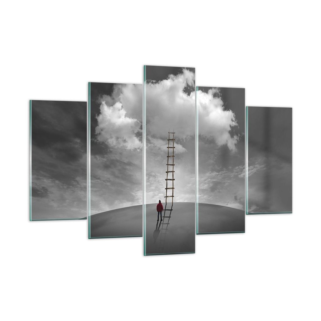 Bilder auf glas - 5 Teile - Symbol Leiter Himmel - 150x100cm - Glasbilder - Wandbilder - Bilder - zum Aufhängen bereit - Wanddekoration aus Glas -...
