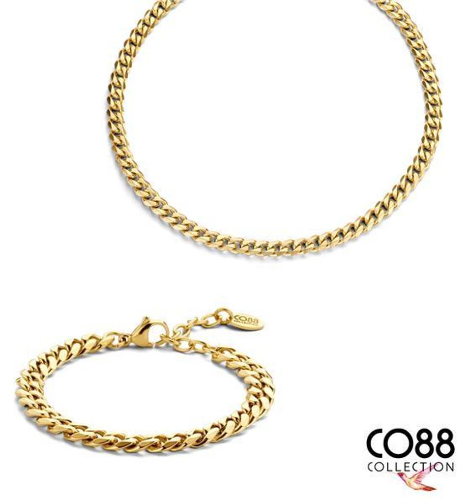 CO88 Collections 8CO-SET097 – Schmuckset aus Stahl – Kette mit Armband – Gourmet-Stil – 7 mm breit – Kette 50+7 cm – Armband 19 cm – ...