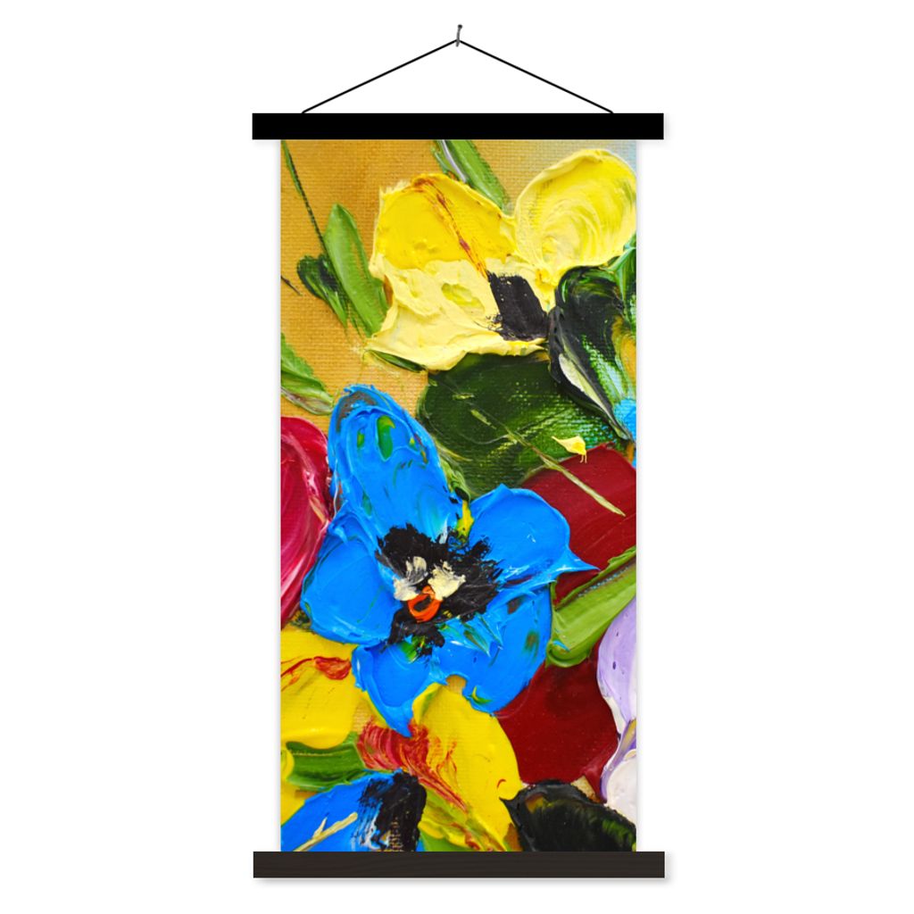 MuchoWow Textilposter Ölfarbe - Malerei - Blumen 60x120 cm mit schwarzem Rahmen - Magnete