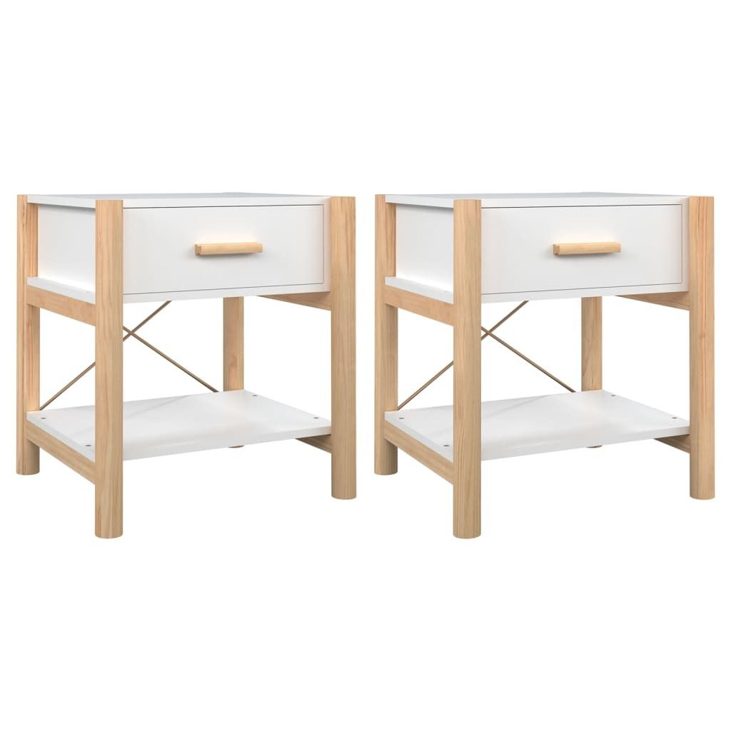 (Robust Möbel)Nachttisch 2er Set, für Schlafzimmer - elegantes Design - Nachtkommode - Weiß 42x38x45cm Holzwerkstoff - Nachttische & -schrä...