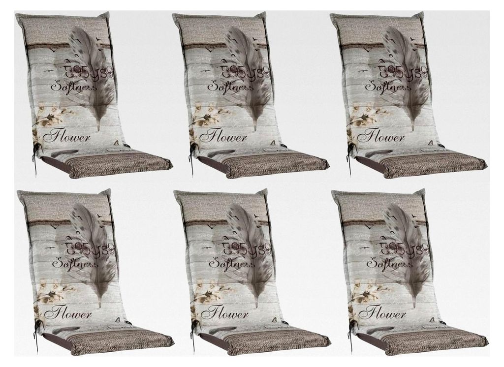 Hochlehner Gartenstuhlauflagen 6er Set - 120 x 50 cm - Beige - Federmotiv - Baumwolle - Sitzpolster