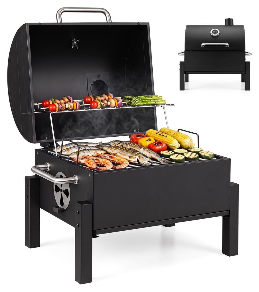 COSTWAY Holzkohlegrill tragbar, BBQ Grill Mini mit Deckel, Produktbild 
