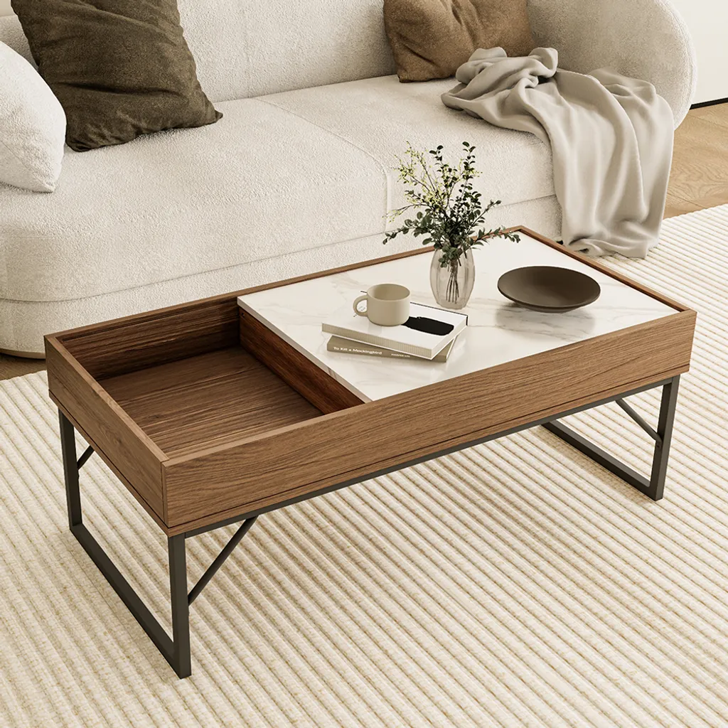 Vicco Tavolino da salotto Lunero, 105 x 50 cm, Noce/Marmo - 1