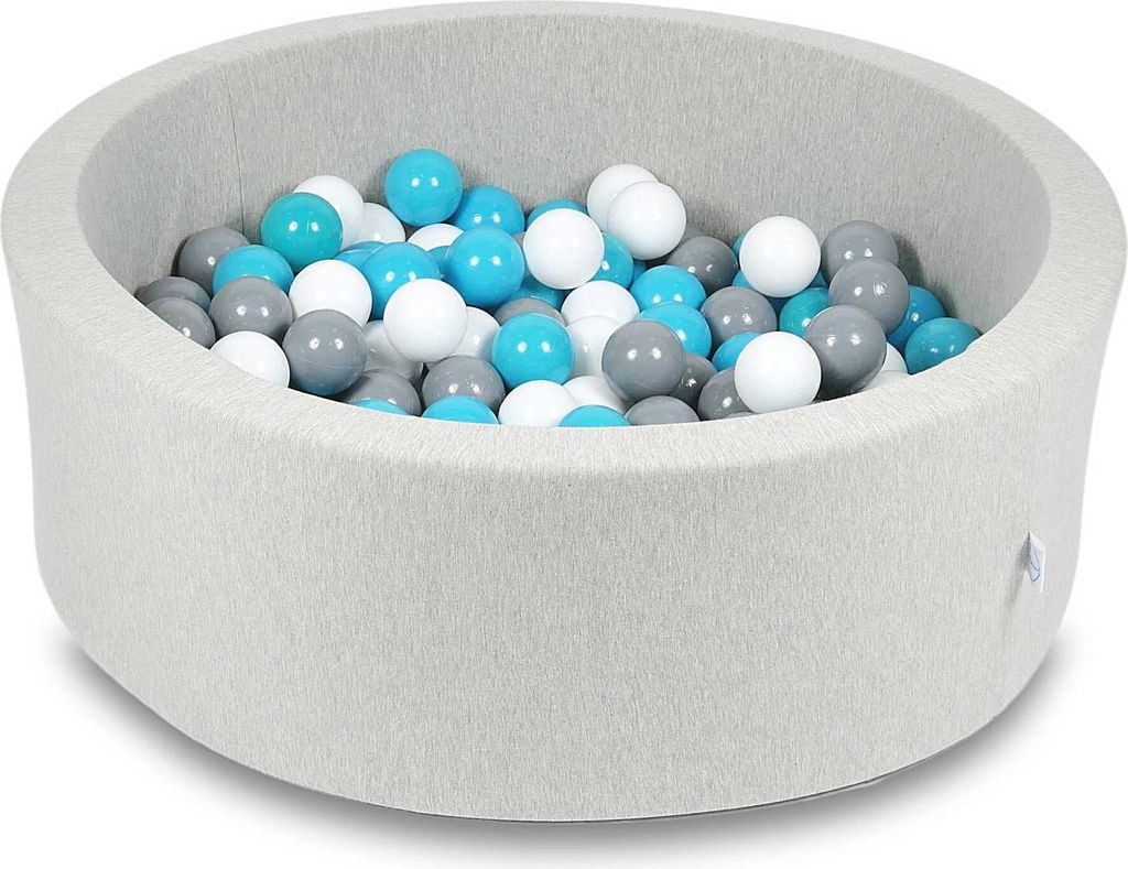 Bällebad 90x30cm hellgrau – Mit 200 Bällen / türkis, weiß, grau