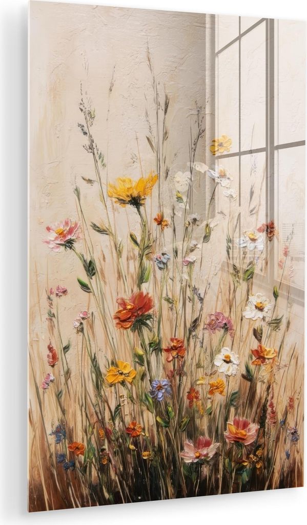 MuchoWow Glasbilder - Bilder auf Wandbild - Foto auf Glas Wildblumen - Pinselstriche - Ruhig 20x30 cm Wanddekoration aus Glas - Acrylglasbild - Acr...
