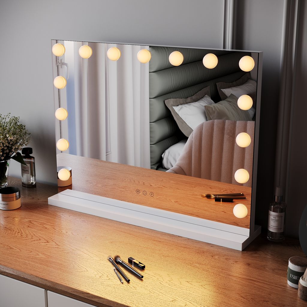 SUNXURY Kosmetikspiegel Hollywood3 Farbtemperatur Licht15 dimmbare LED-Leuchten Beleuchteter Schminkspiegel Schminkspiegel mit Touch 58x45,5cm