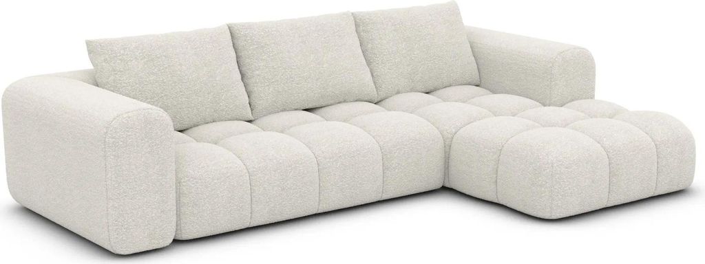 Bouclé L-Form Sofa Lavera Weiß Rechts
