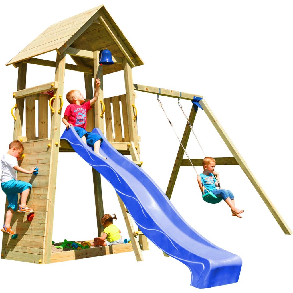 Spielturmking Spielturm BELVEDERE mit Rutsche + Einzelschaukel - Blau DH216