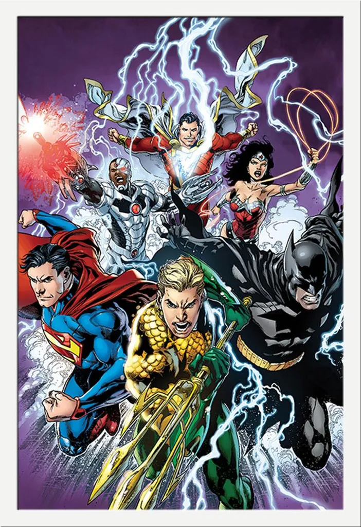 Justice League Poster con Cornice Bianca Shinsuke® MDF e Acrilico