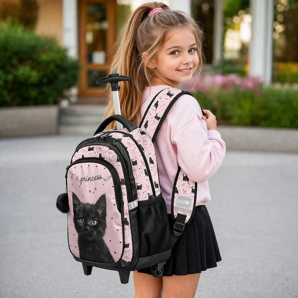 Sac à dos à roulettes scolaire - Cartable trolley fille pour le collège