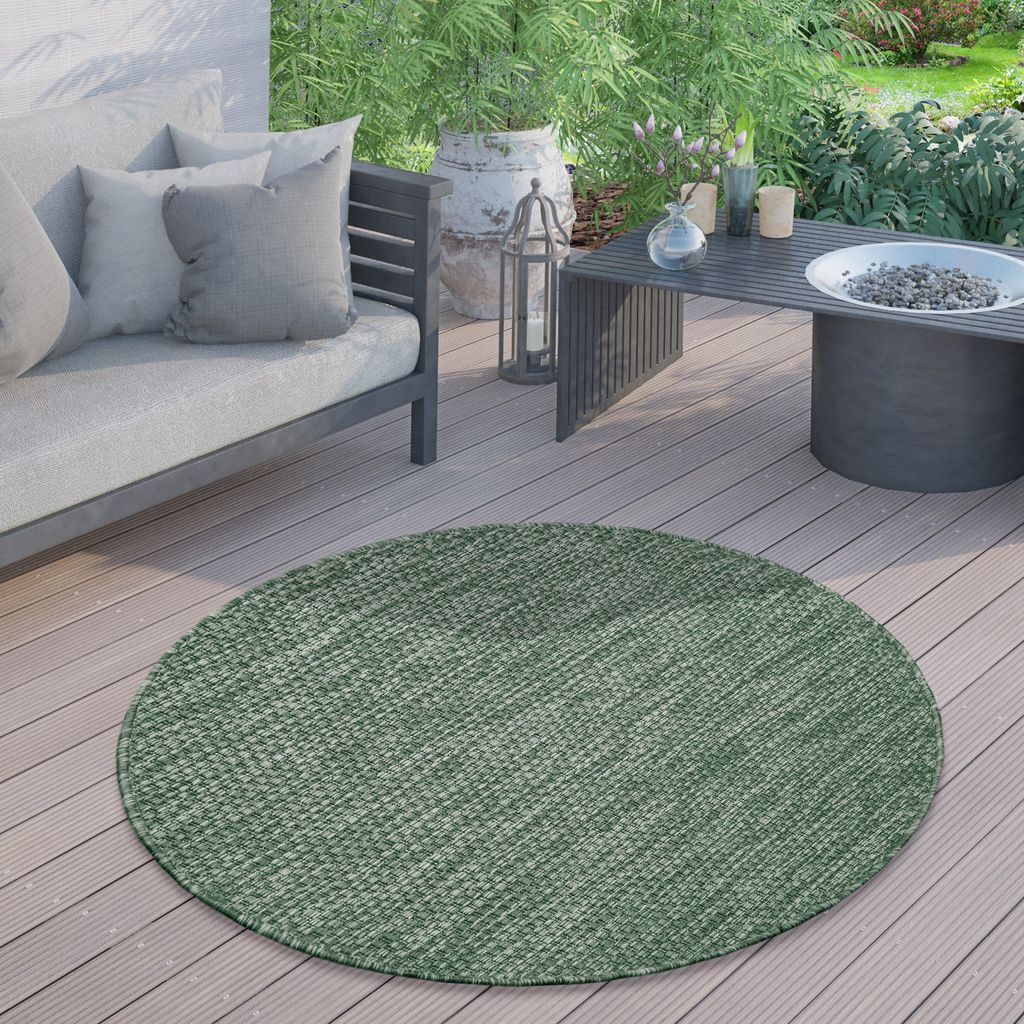 In- & Outdoor Teppich Flachgewebe einfarbig modern wetterfest für Terrasse Küche Einfarbiges Muster Grösse 80 cm Rund