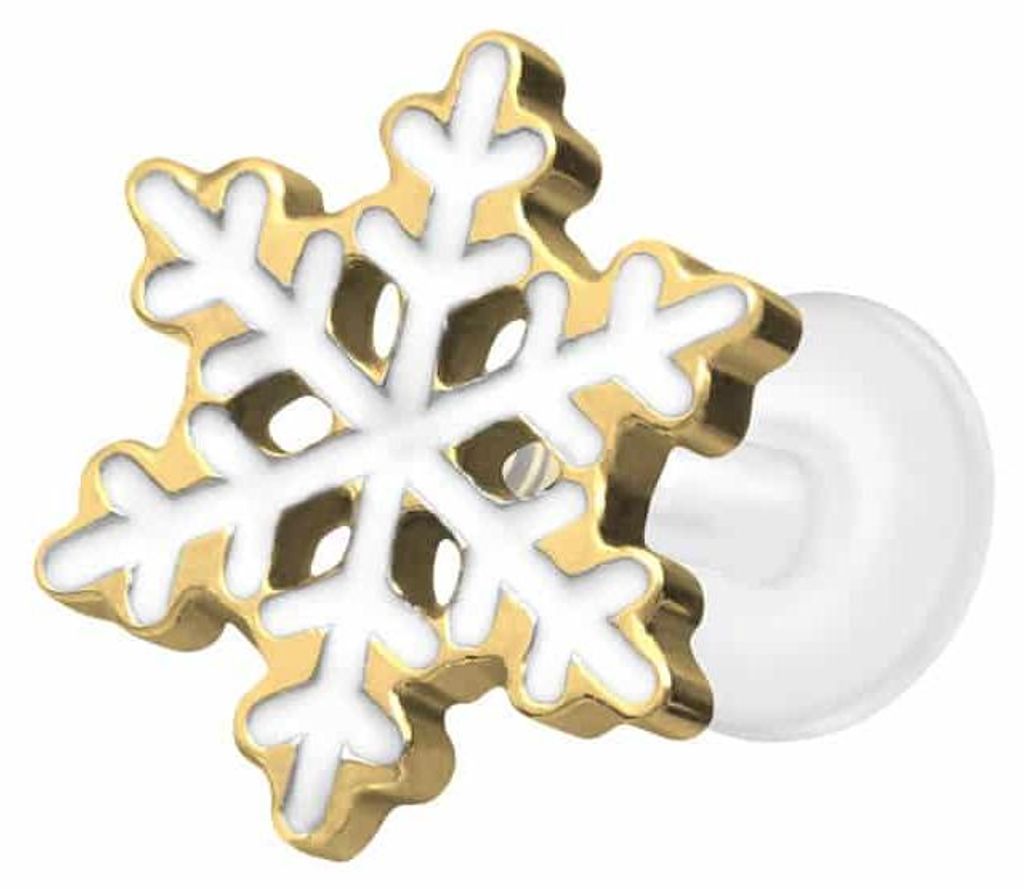 Ohrpiercing, Nasenpiercing PTFE Labret mit Innengewinde + Titan-Aufsatz SCHNEEFLOCKE Gold Stablänge: 5mm | Stabstärke: 1,2mm