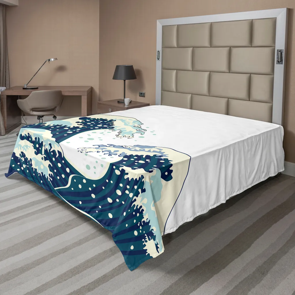 Drap-housse décoratif thème aquatique et surf japonais pour grand lit 1P