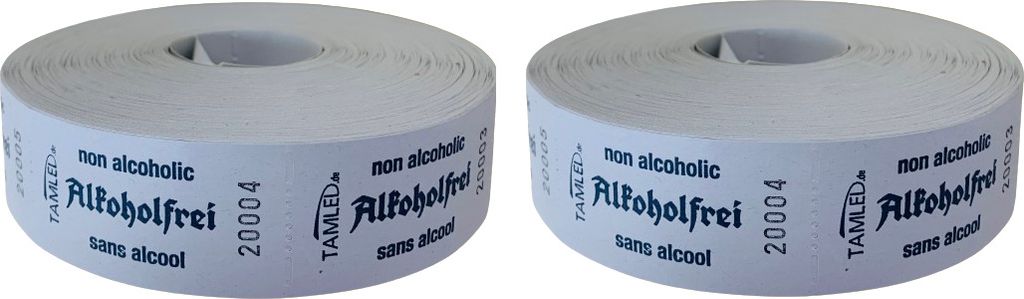 Bonrollen ALKOHOLFREI grau dreisprachig 2 Ro. 1000 Abrisse fortlaufd. nummeriert