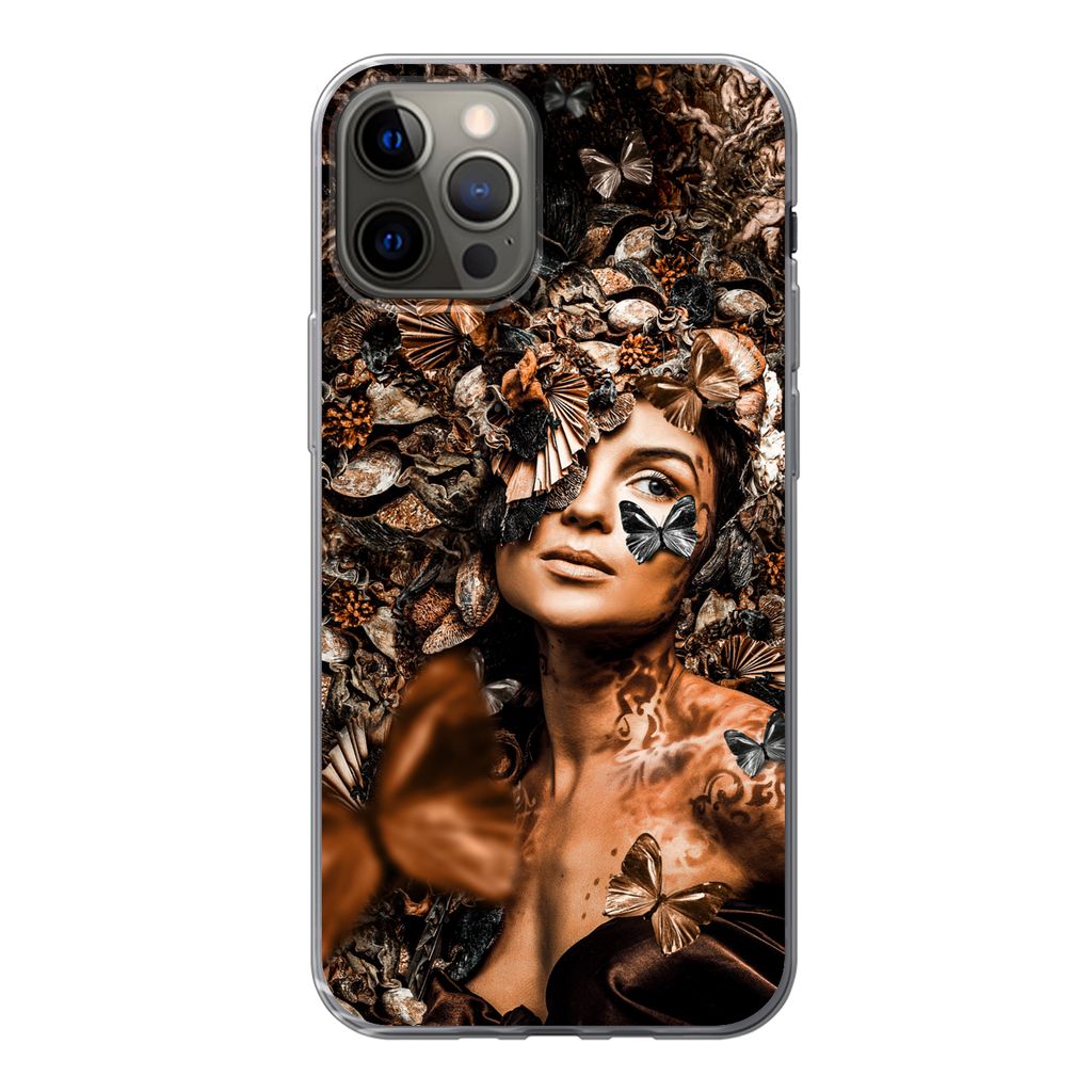 MuchoWow Handyhülle Schutzhülle Hülle für iPhone 12 Pro Luxus - Frau - Collage Silikon Softcase Handy Hülle - Abdeckung