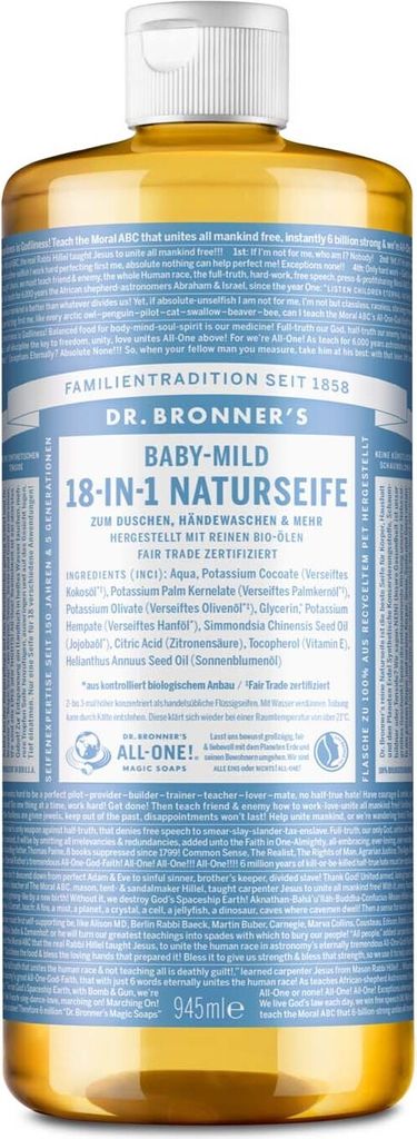 Dr.Bronner's 18-IN-1, Tekuté mýdlo, Čisticí, Aqua, Obrázek produktu 