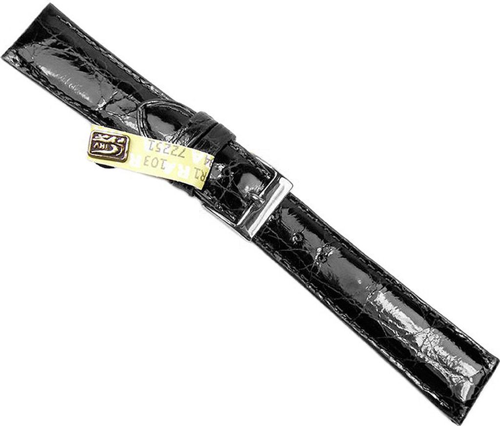 Echt Krokodil XL Uhrenarmband | Krokoleder, schwarz, glänzend 32226S, Stegbreite:18mm