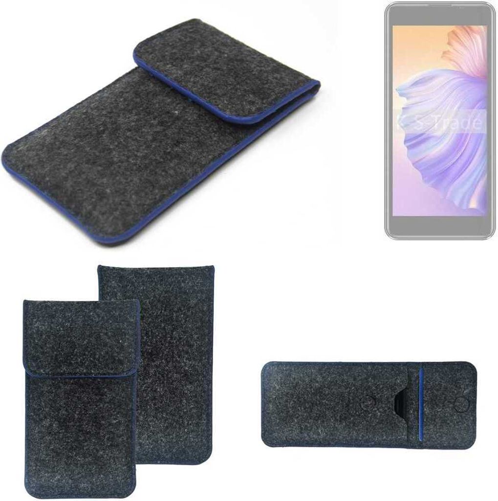 K-S-Trade Handy-Hülle Schutz-Hülle kompatibel mit Phonemax Q9 mini Filztasche Pouch Tasche Case Sleeve Filzhülle dunkelgrau, blauer Rand