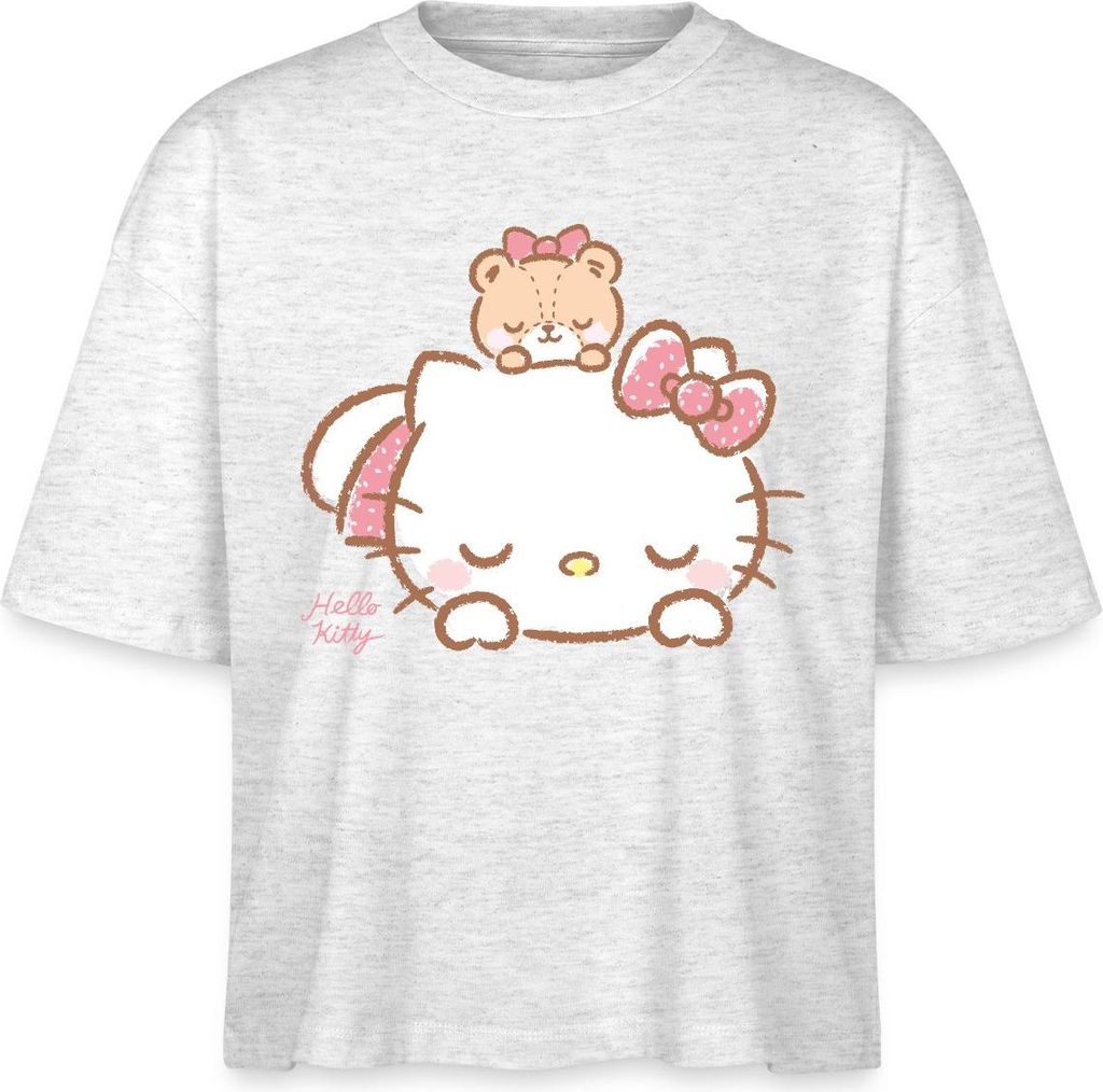 Spreadshirt Hello Kitty Mit Teddy Auf Dem Rücken Boxy Shirt Damen, XS, Weiß meliert