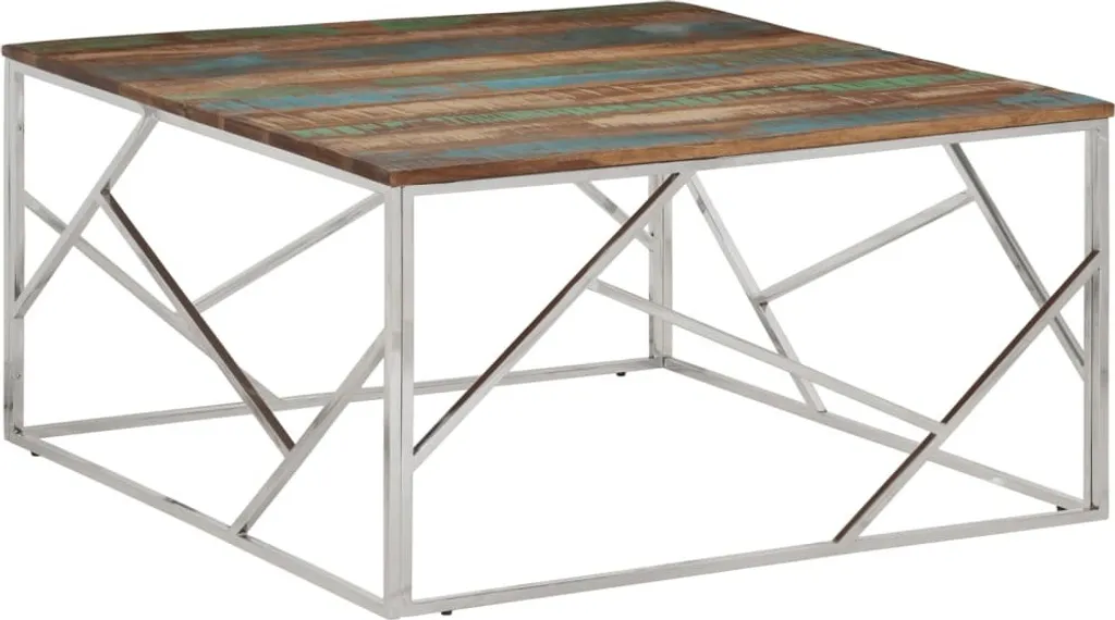 Best Möbel Cloris Tavolino in Legno Massiccio Antico e Acciaio Inox