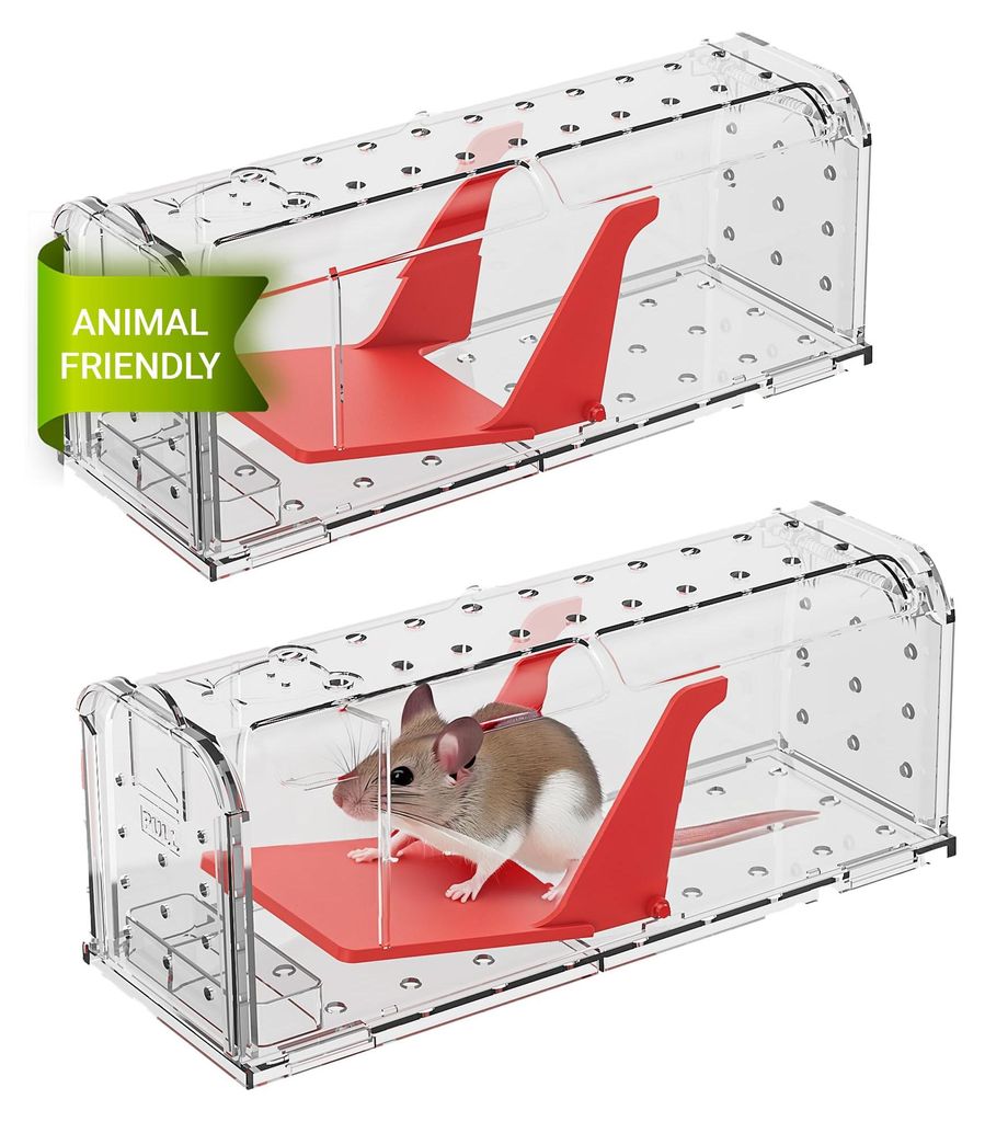 Roshield 2 x Mausefalle Lebend – Humane, effektive und Wiederverwendbare Lebendfalle für Innen und Außen, Haustier- und kinderfreundlich
