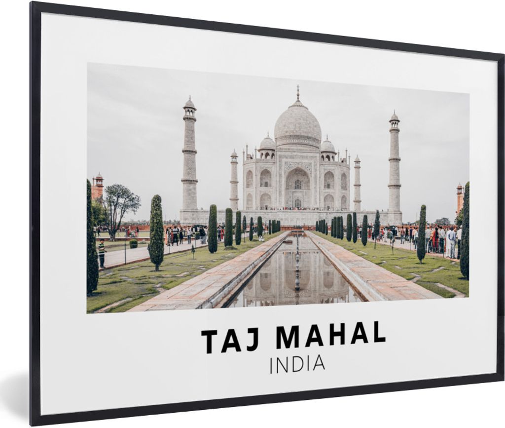 MuchoWow Gerahmtes Poster Indien - Taj Mahal - Platz 90x60 cm - Poster mit Schwarzem Bilderrahmen Wandposter Rahmen Foto Bilder - Fotorahmen - Fo...