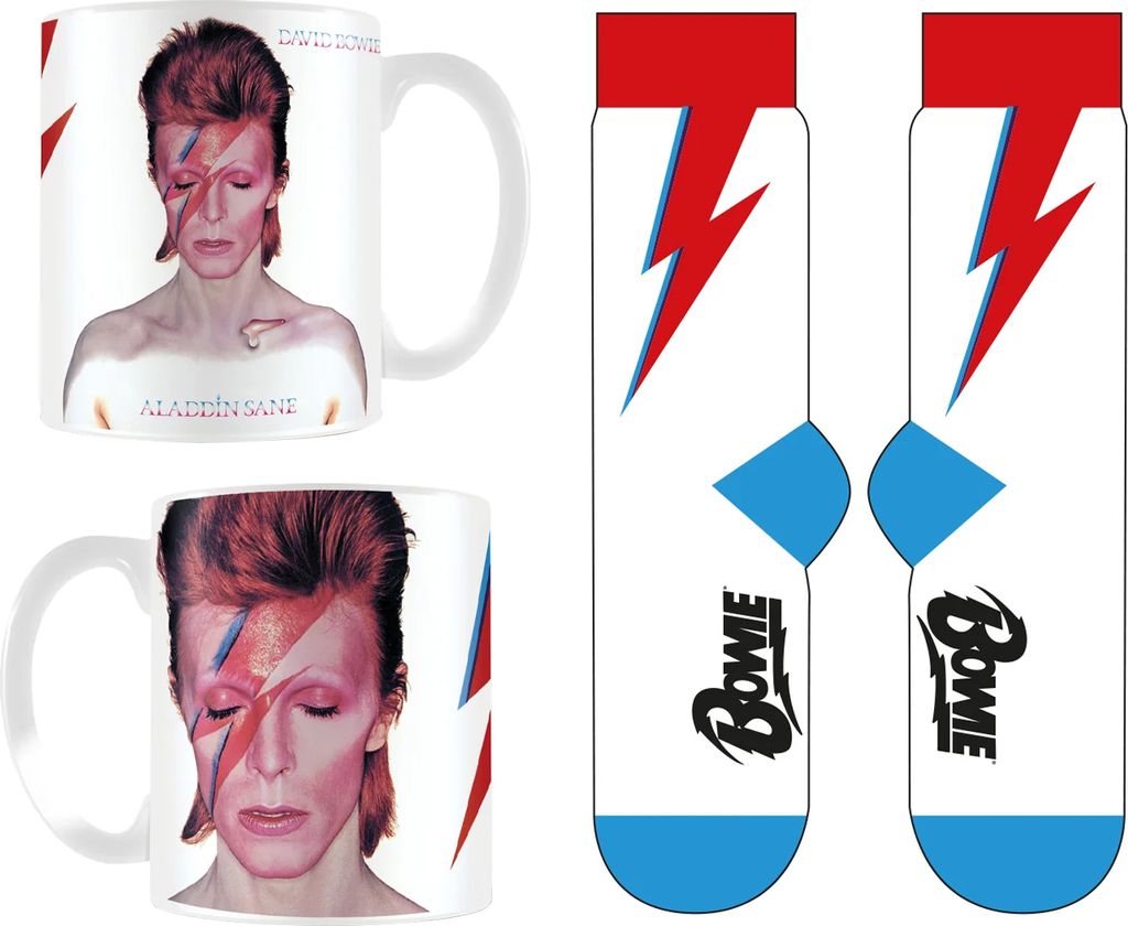 David Bowie - Tasse/Socken-Set "Aladdin Sane", Blitz PM10944 (Einheitsgröße) (Weiß/Rot)