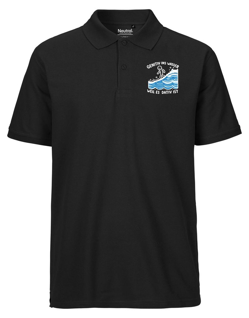 Huuraa Herren Polo Shirt Genitiv ins Wasser Dativ ist XXL Black Bio Baumwolle Fairtrade Poloshirt Geschenkidee