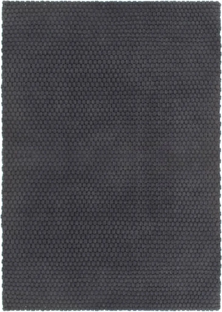Grand tapis 160x230 cm en pur coton anthracite - Texture naturelle