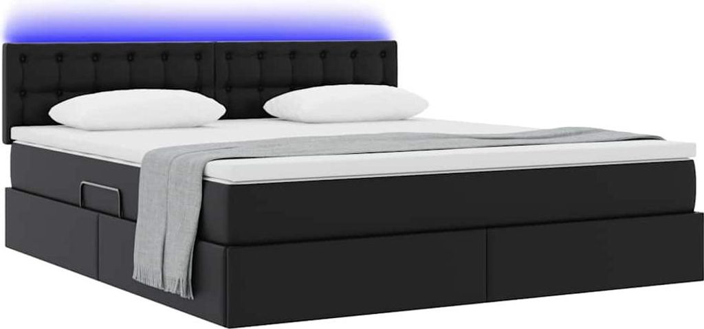 "Winter Sale" Bett mit Stauraum und LED Schwarz 160 x 200cm Kunstleder - clorisNeu561922 - Klassische BettenJugendbett Tagesbett